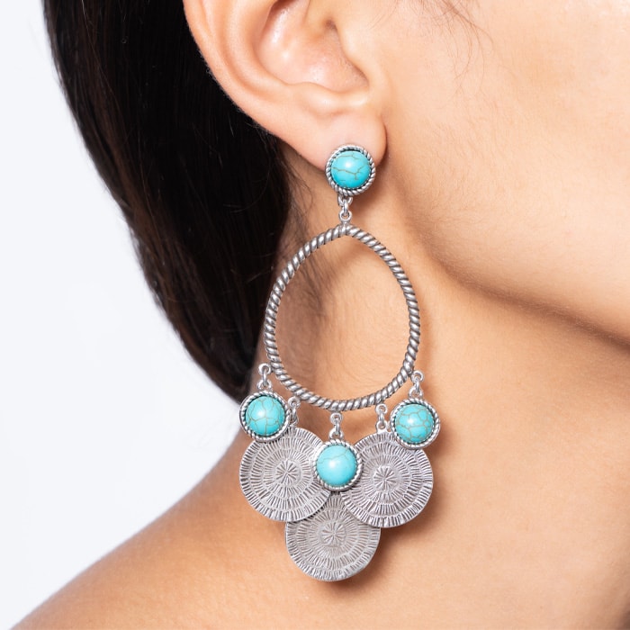 Boucles d'oreilles Arizona - Métal argenté & howlite
