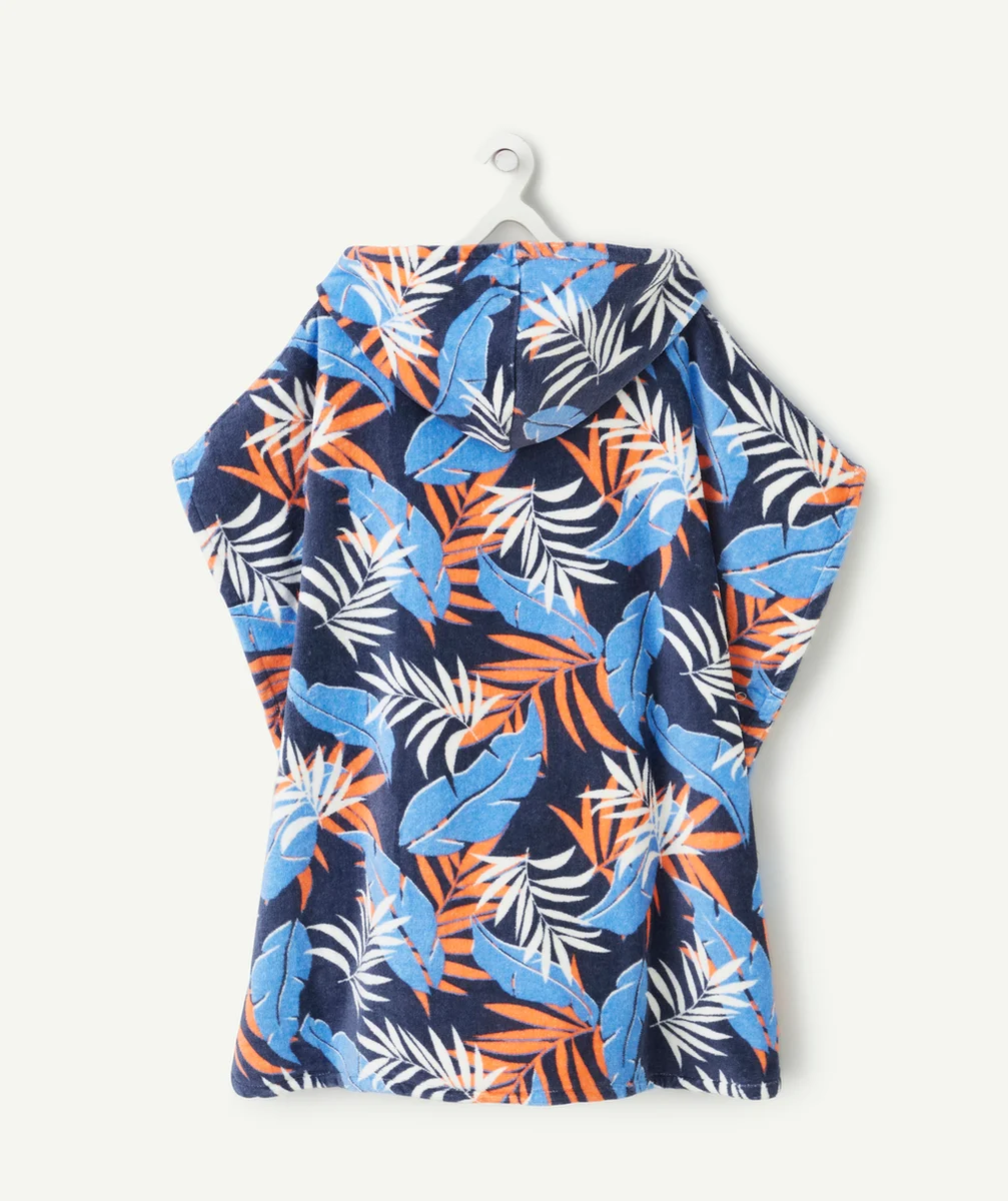 poncho à capuche garçon matière éponge imprimé feuilles