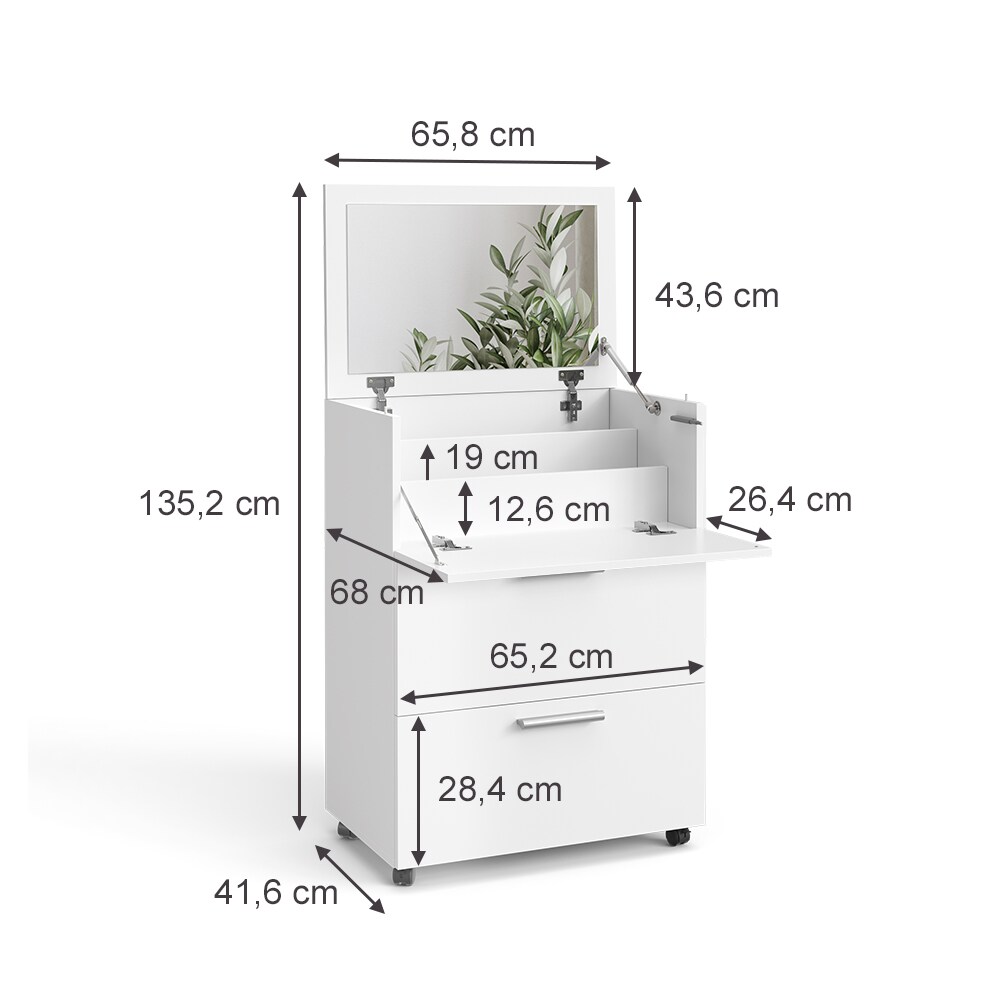 Vicco Schminktisch Hanna, 66 x 135 cm, Weiß, Frisiertisch mit 2 Schubladen Spiegel