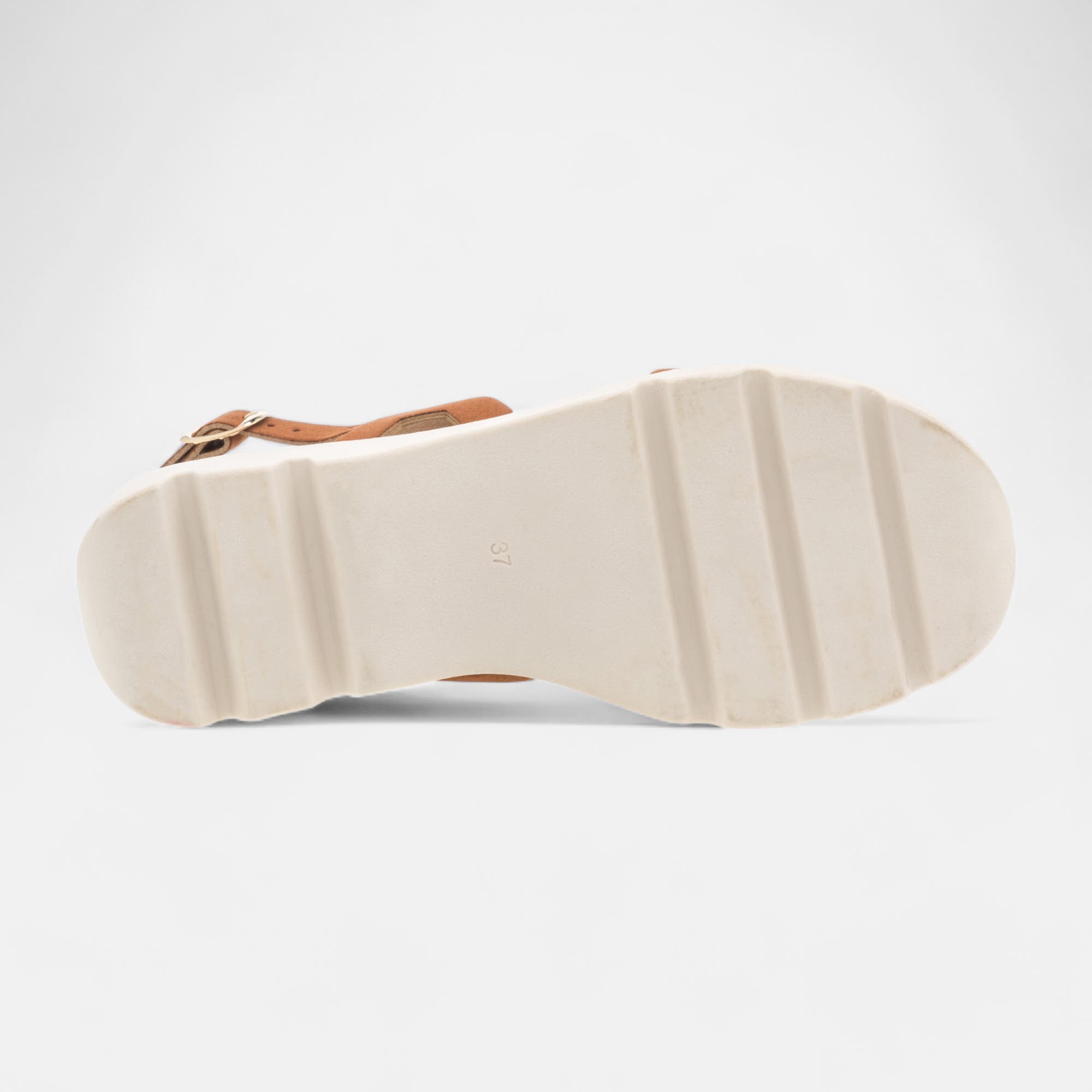 Nu-pieds à talon compensé Femme en cuir cognac