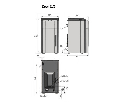 Strebel Varan 2.20 staalgrijze pelletkachel, 20 kW