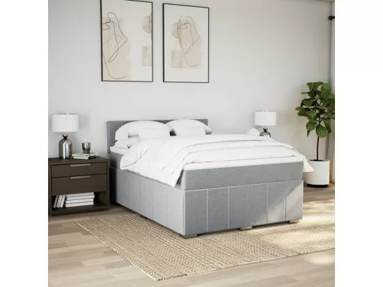 Sommier à lattes de lit avec matelas Gris clair 160x200cm Tissu