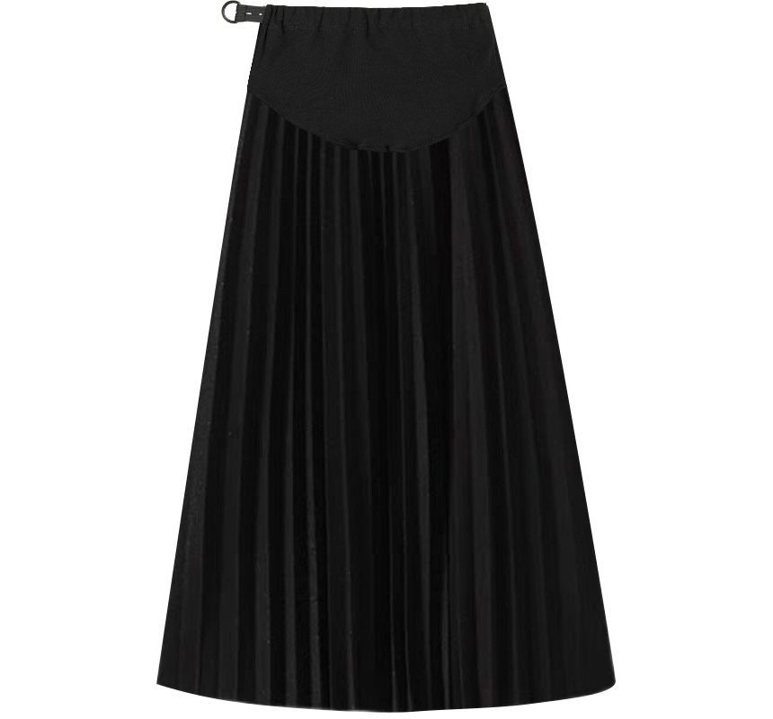 Levsayte - Maternity High Rise Plain Accordion Pleated Midi A-Line Skirt