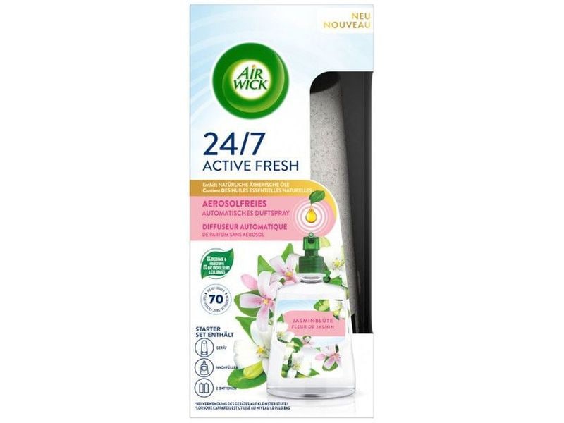 Air Wick Active Fresh Starter-Set Jasminblüte Wasserbasiertes, automatisches Duftspray mit floralem Duft