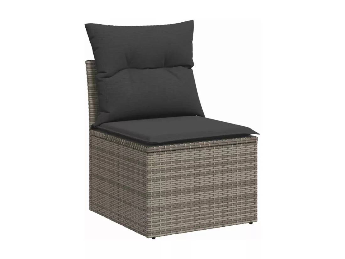 Salon de jardin 4 pièces avec coussins gris résine tressée acacia