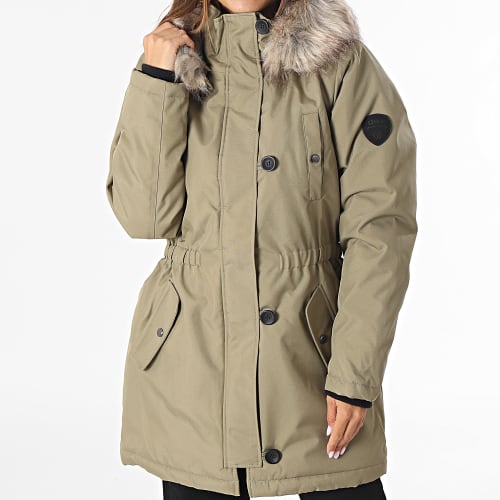 Parka Capuche Fourrure Femme Iris Vert Kaki