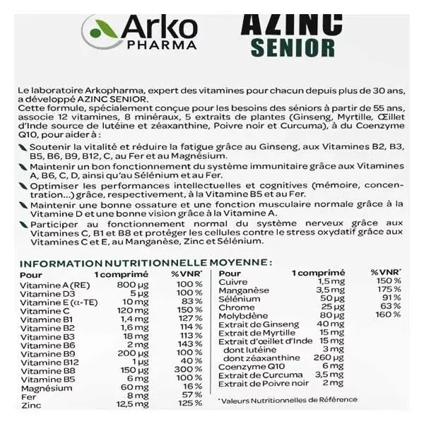 Arkopharma Azinc Senior 30 comprimidos