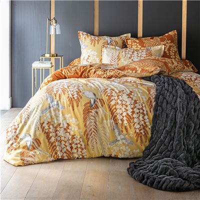 Linge de lit motif feuillage et oiseaux - BECQUET CRÉATION