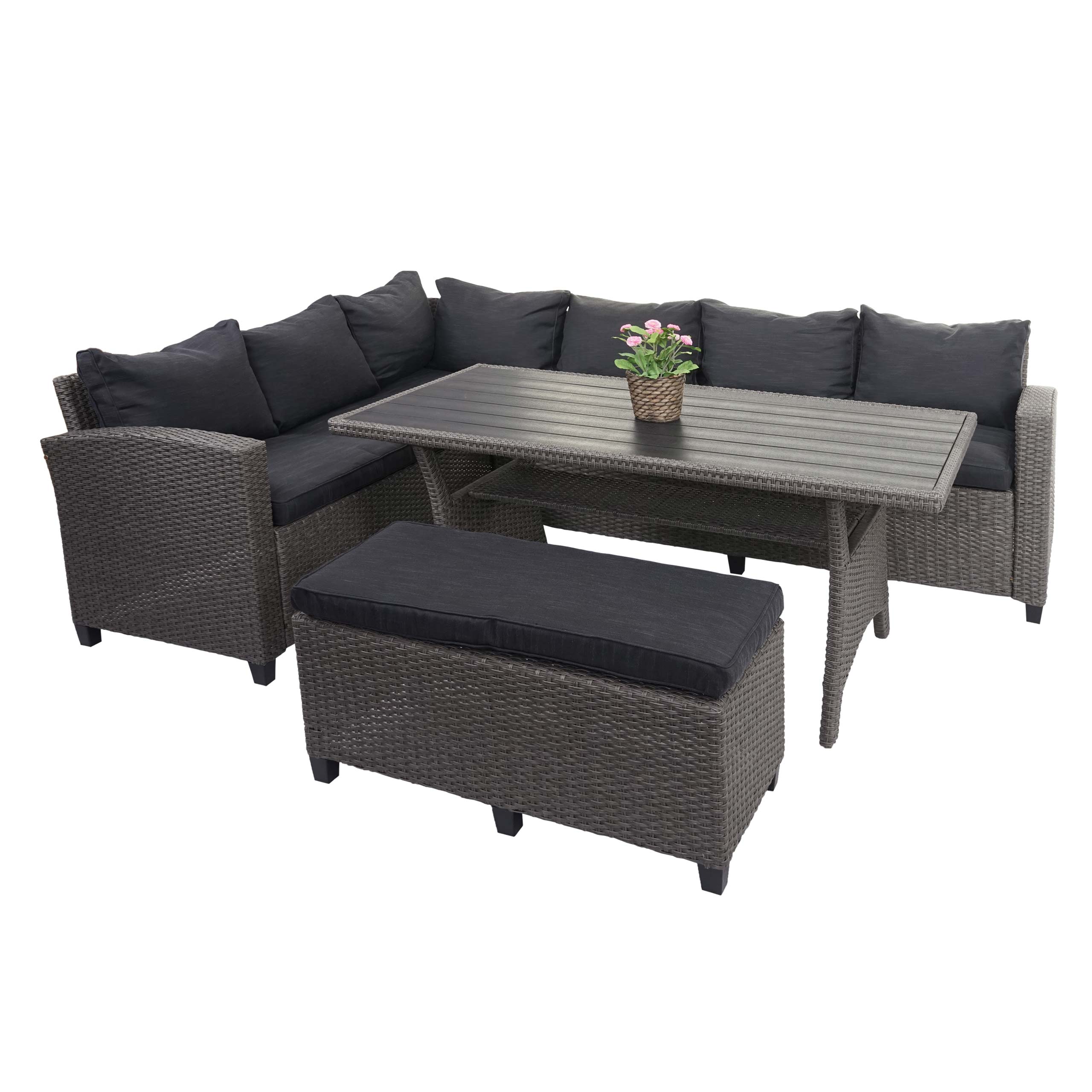 Poly Rattan Garnitur MCW-E96, Garten-/Lounge-Set Sitzgruppe, Spun Poly halbrundes Rattan ~ grau, Kissen anthrazit