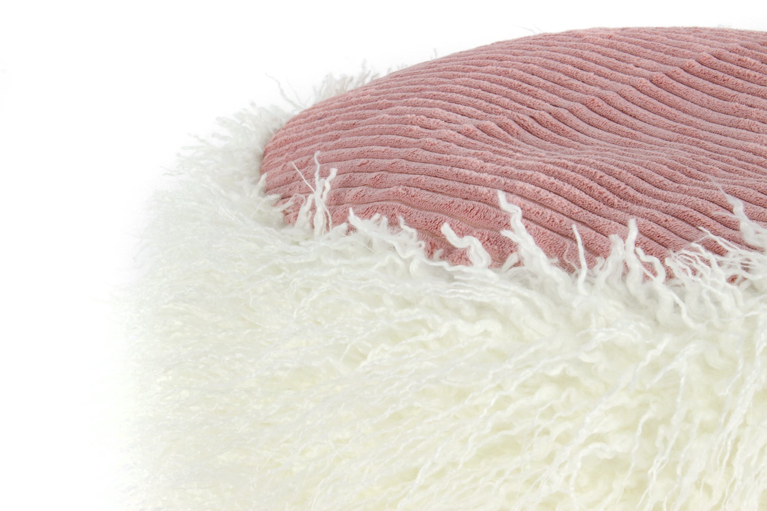 Poef, bont poef kruk, modern wit/roze, rond, Ø 45 cm