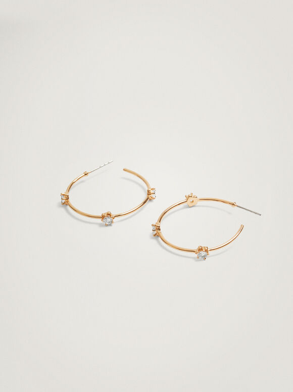 Brincos de argola curtos com strass - Dourados