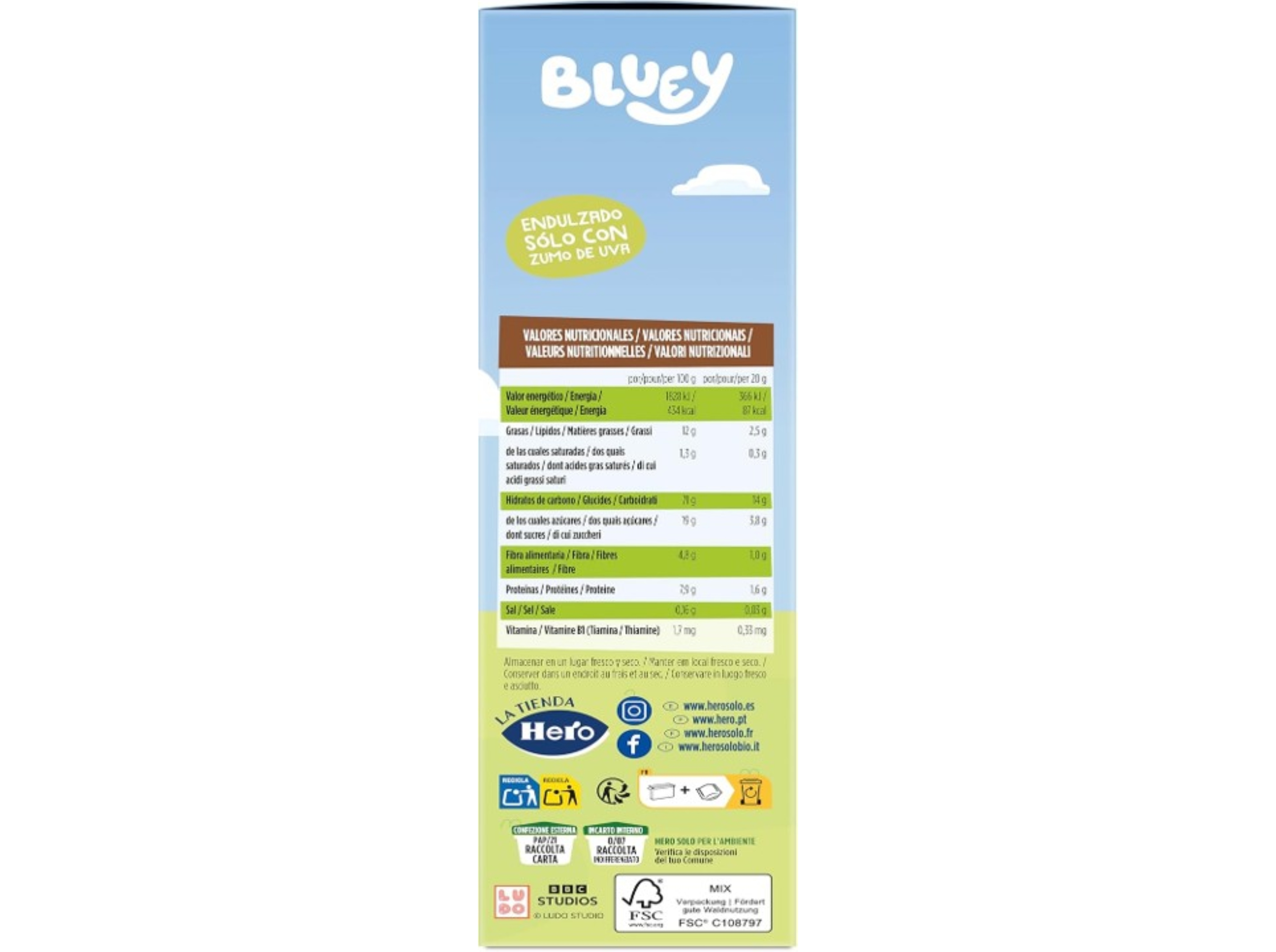 BOLACHAS HERO BLUEY CACAU 100G (5X20G)