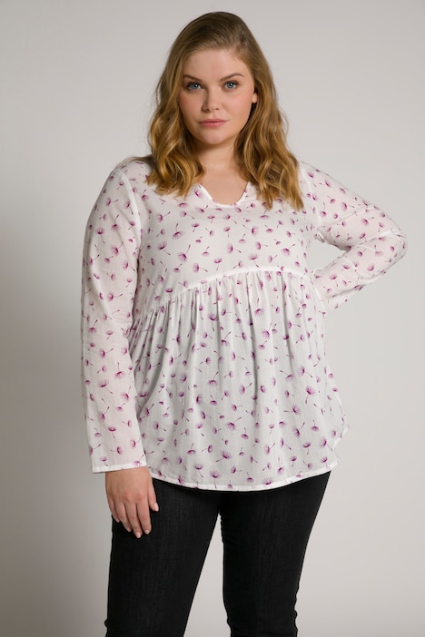 Bellieva-Bluse, A-Linie, V-Ausschnitt, Langarm, GOTS