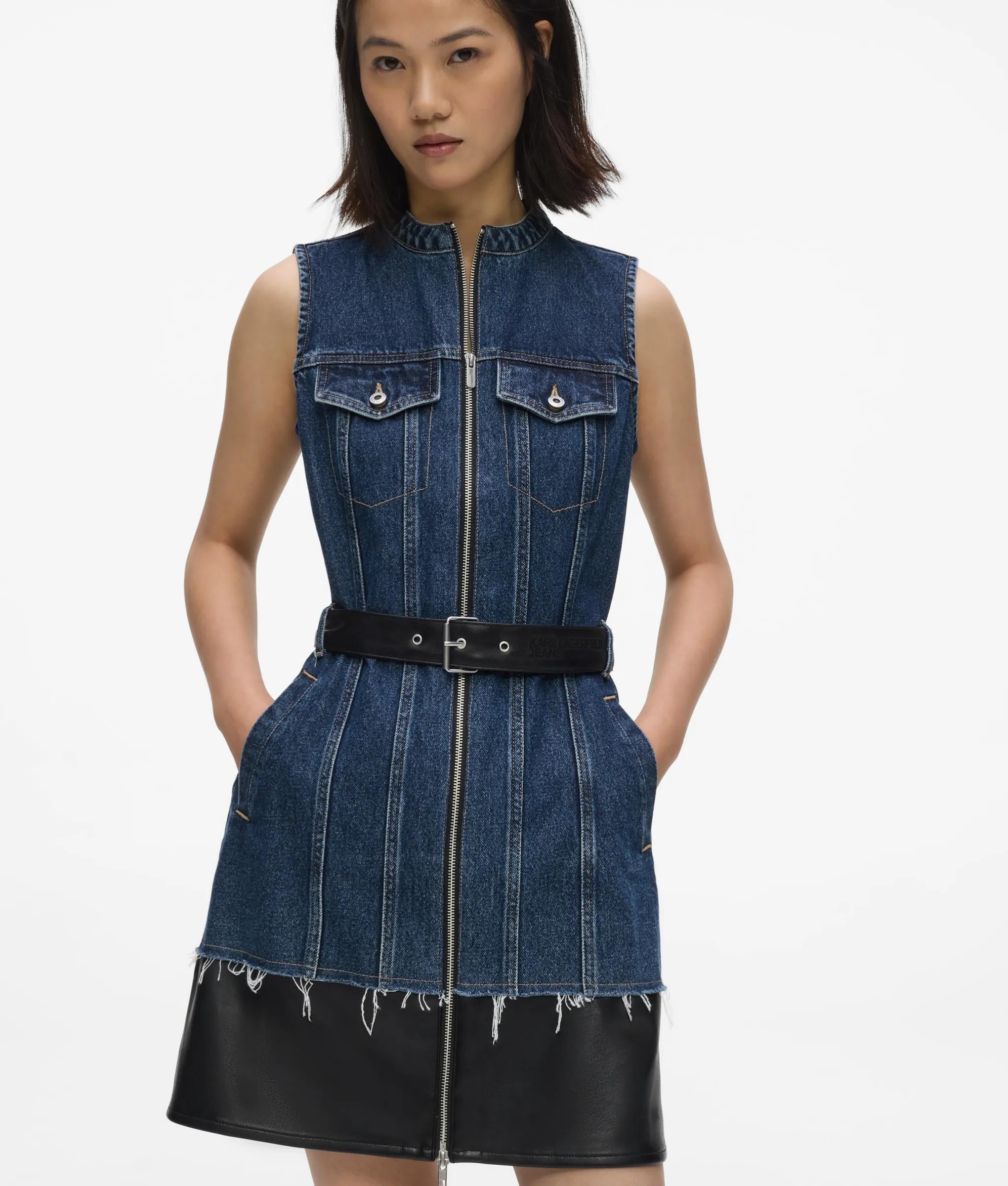 Jurk van kunstleer en denim