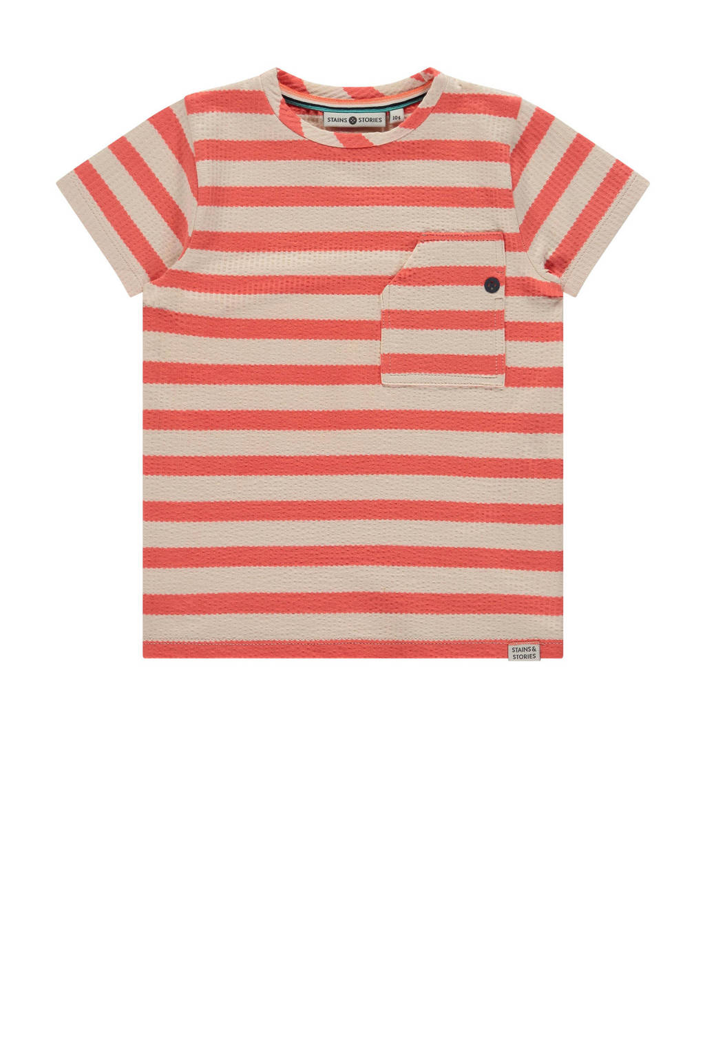 Stains&Stories gestreept T-shirt oranje/grijs