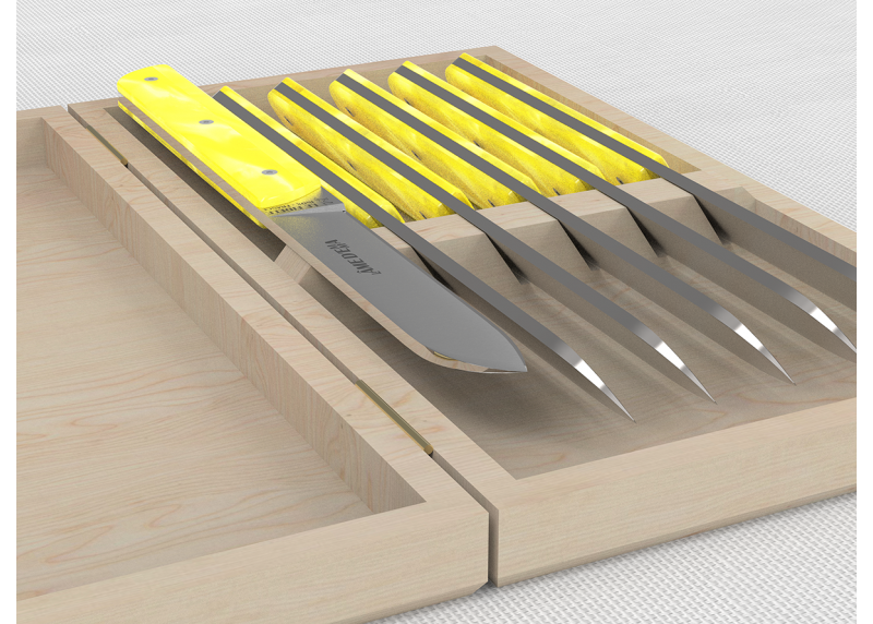 Service de 6 couteaux de table avec un manche en Madreperlato Jaune et lame en acier inoxidable