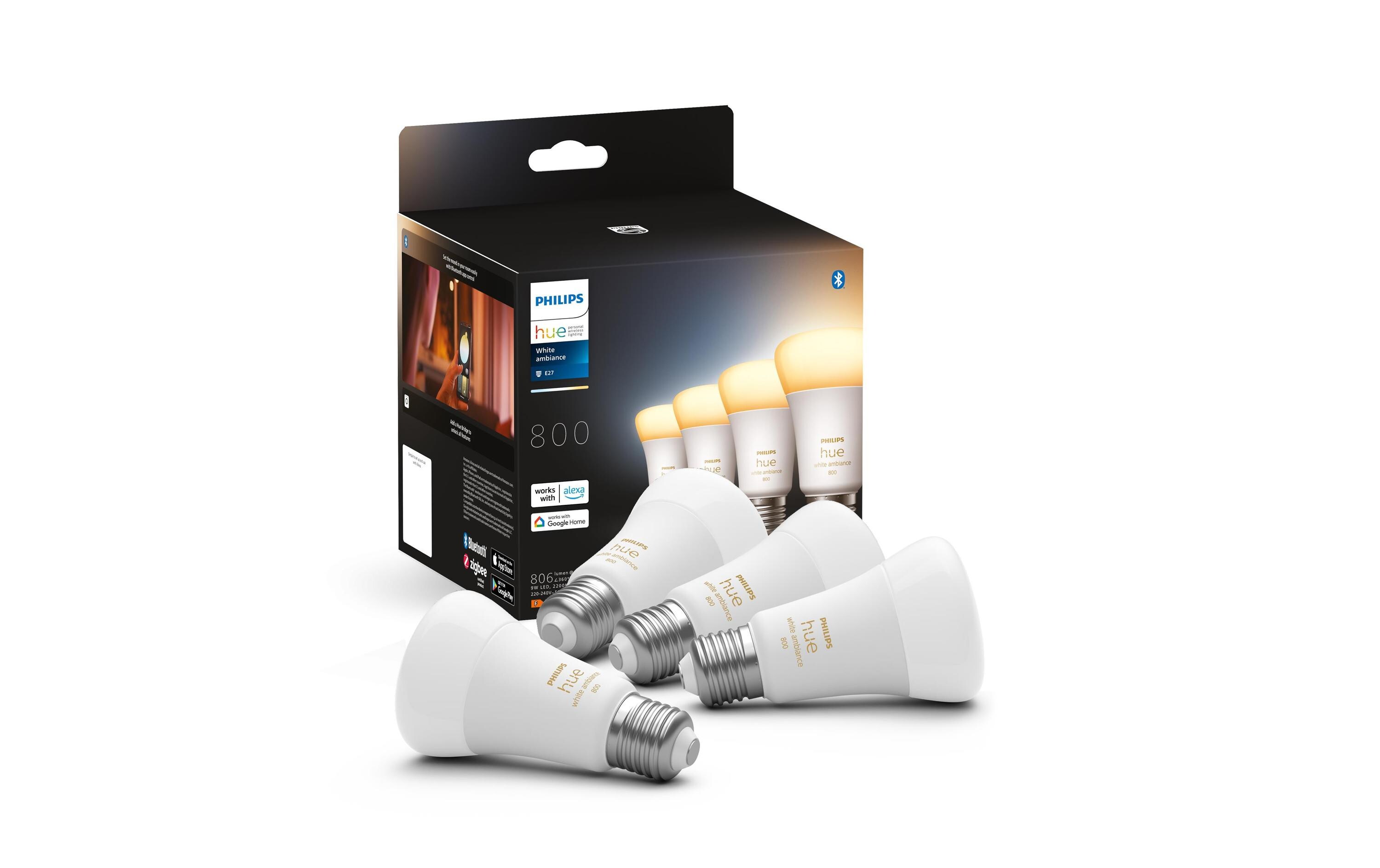 Leuchtmittel White Ambiance E27 Viererpack 4 x 570 lmPer Bluetooth steuerbares Hue E27-Leuchtmittel