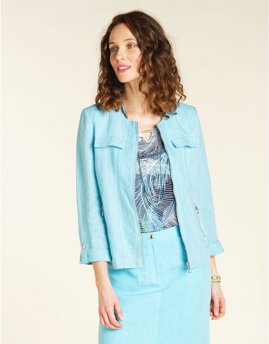 Veste lin bleu turquoise