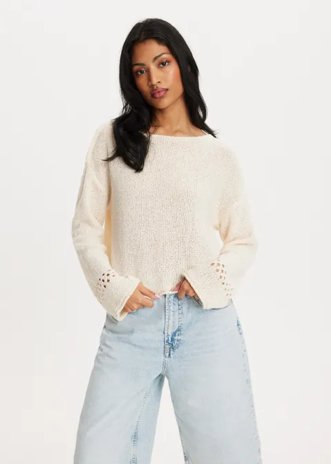 Trui met detail off-white (ECRU)