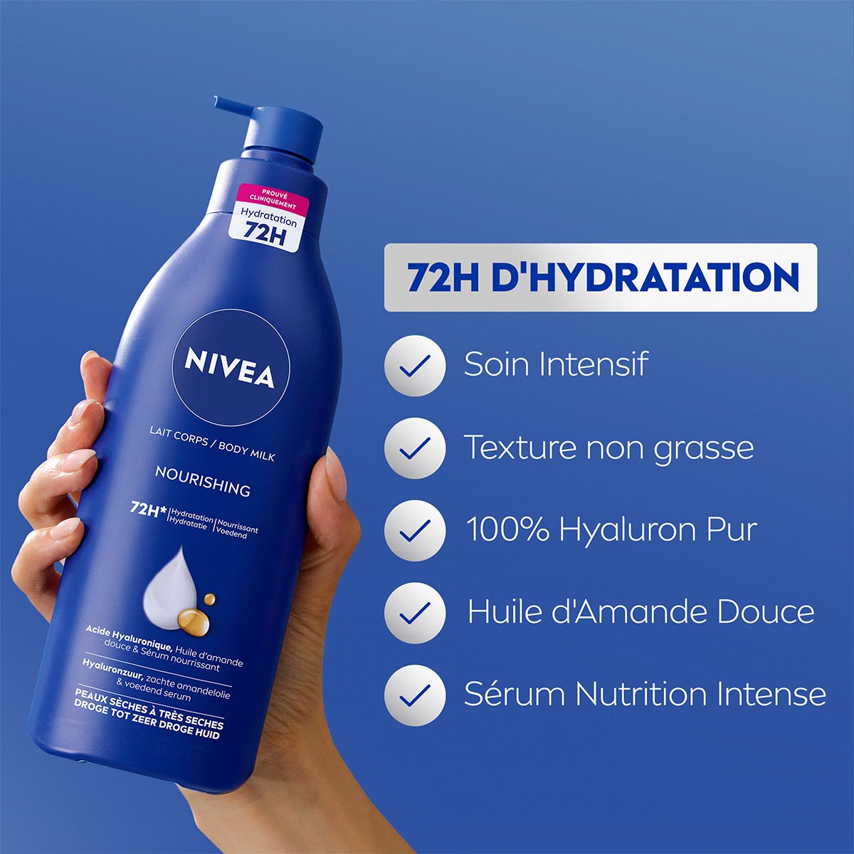 Lait corporel nourrissant - Acide hyaluronique - Peaux très sèches - 625 ml