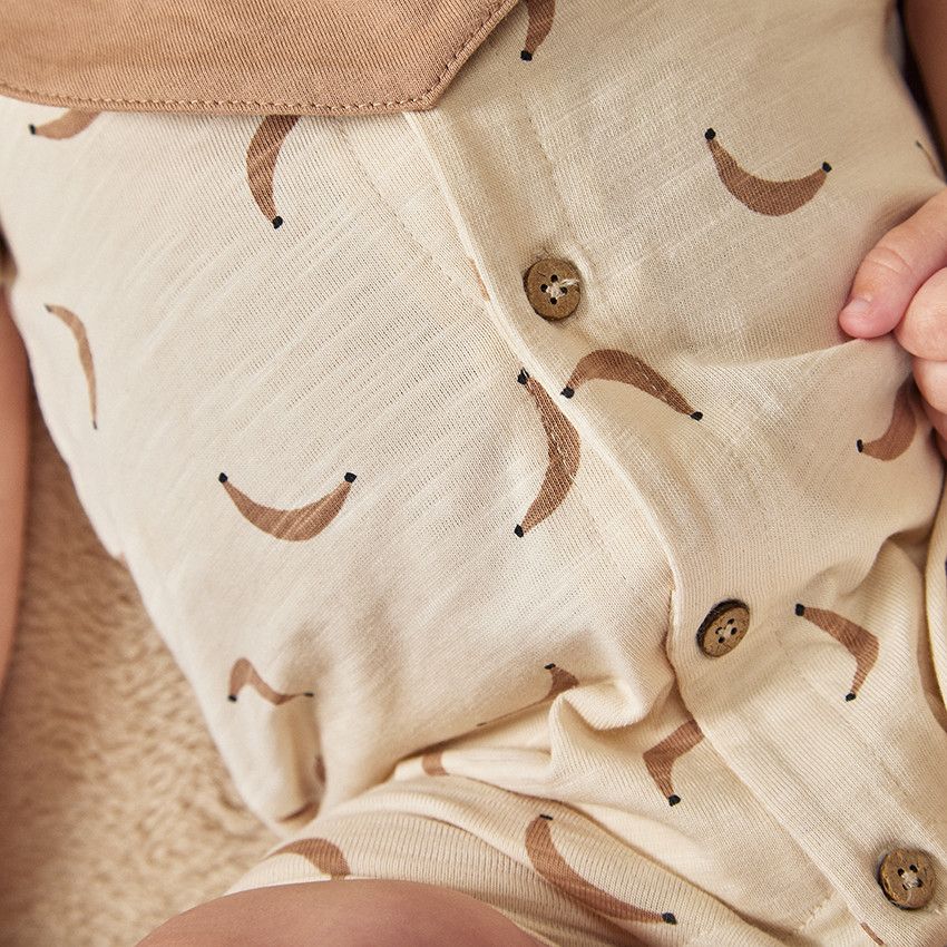 Ensemble combishort imprimée bananes + bandana pour bébé garçon - Moutarde