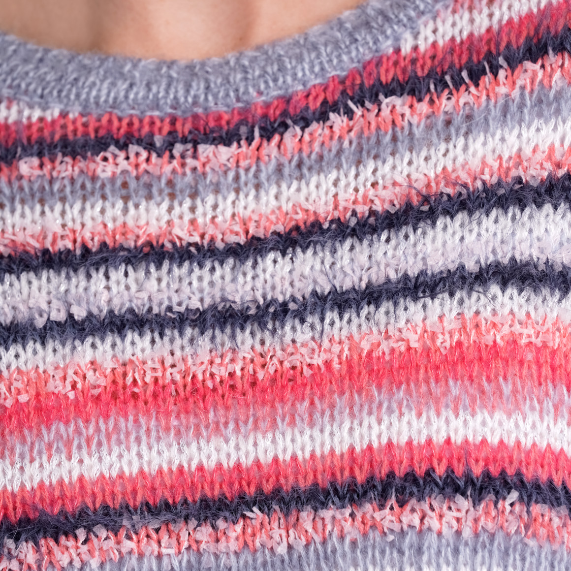 Gina Benotti Damen Strickpullover mit Effektgarn pink / hellgrau / dunkelblau