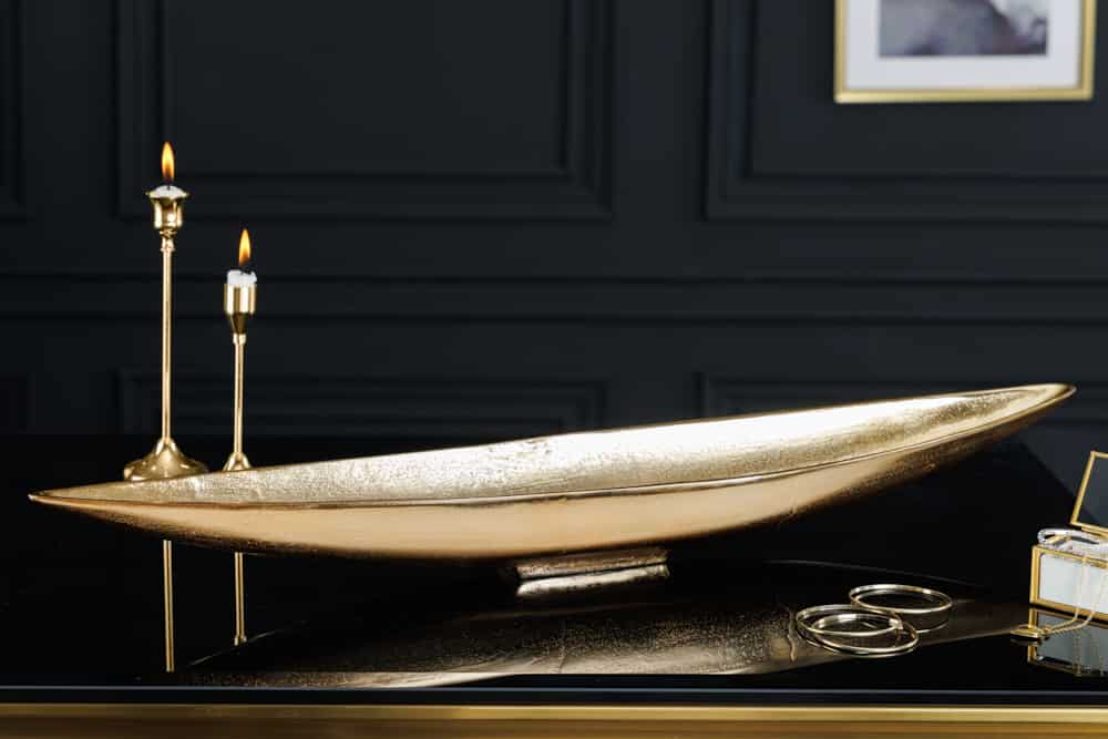 Handgearbeitete Deko Schale GOLD LEAF 80cm antik gold Aluminium