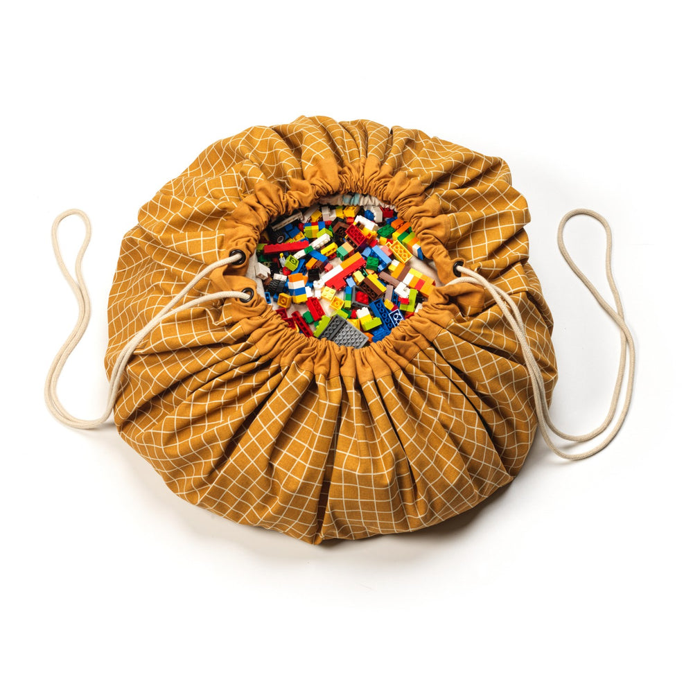 Køb Play&Go Organic Grid Mustard 2-in-1 Legetæppe