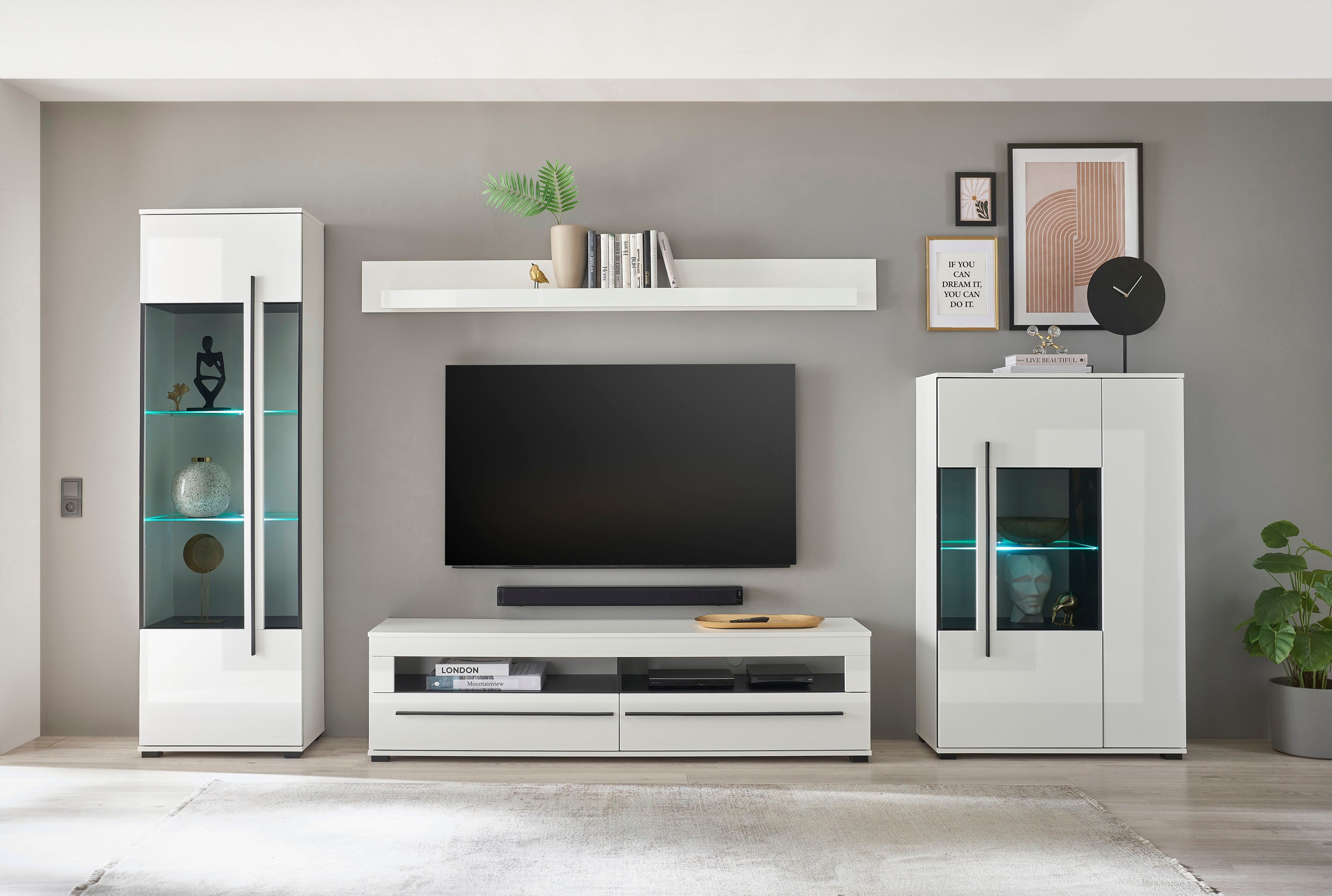 INOSIGN Wohnwand »Cantara, moderne Anbauwand, Wohnzimmer-Set, in Eiche Evoke oder Weiss« Set, 4 Stk. tlg.