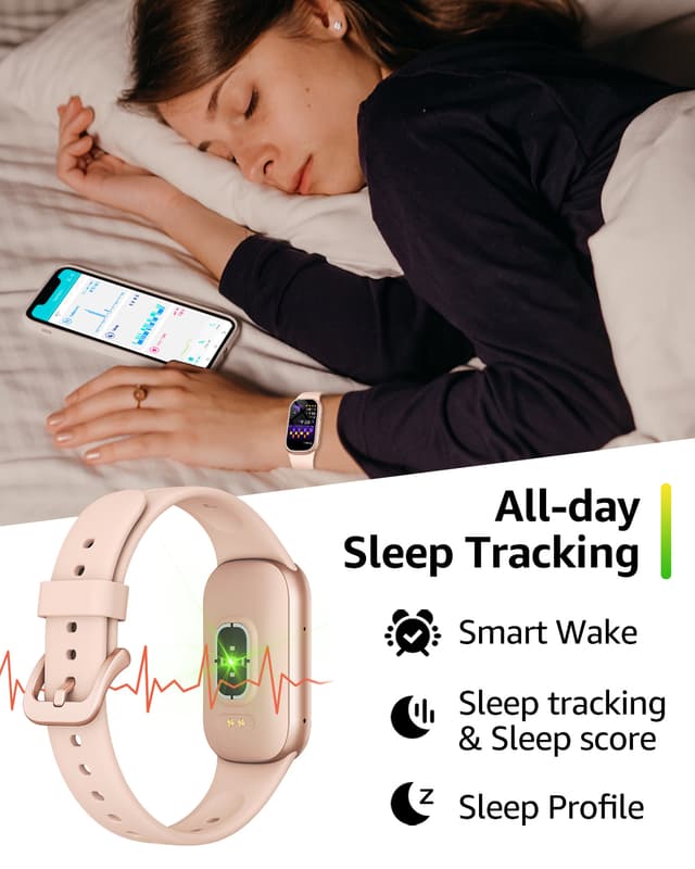 Smartwatch med pulsmåler, blodtryksmåler, søvnmonitor, skridttæller Rose guld