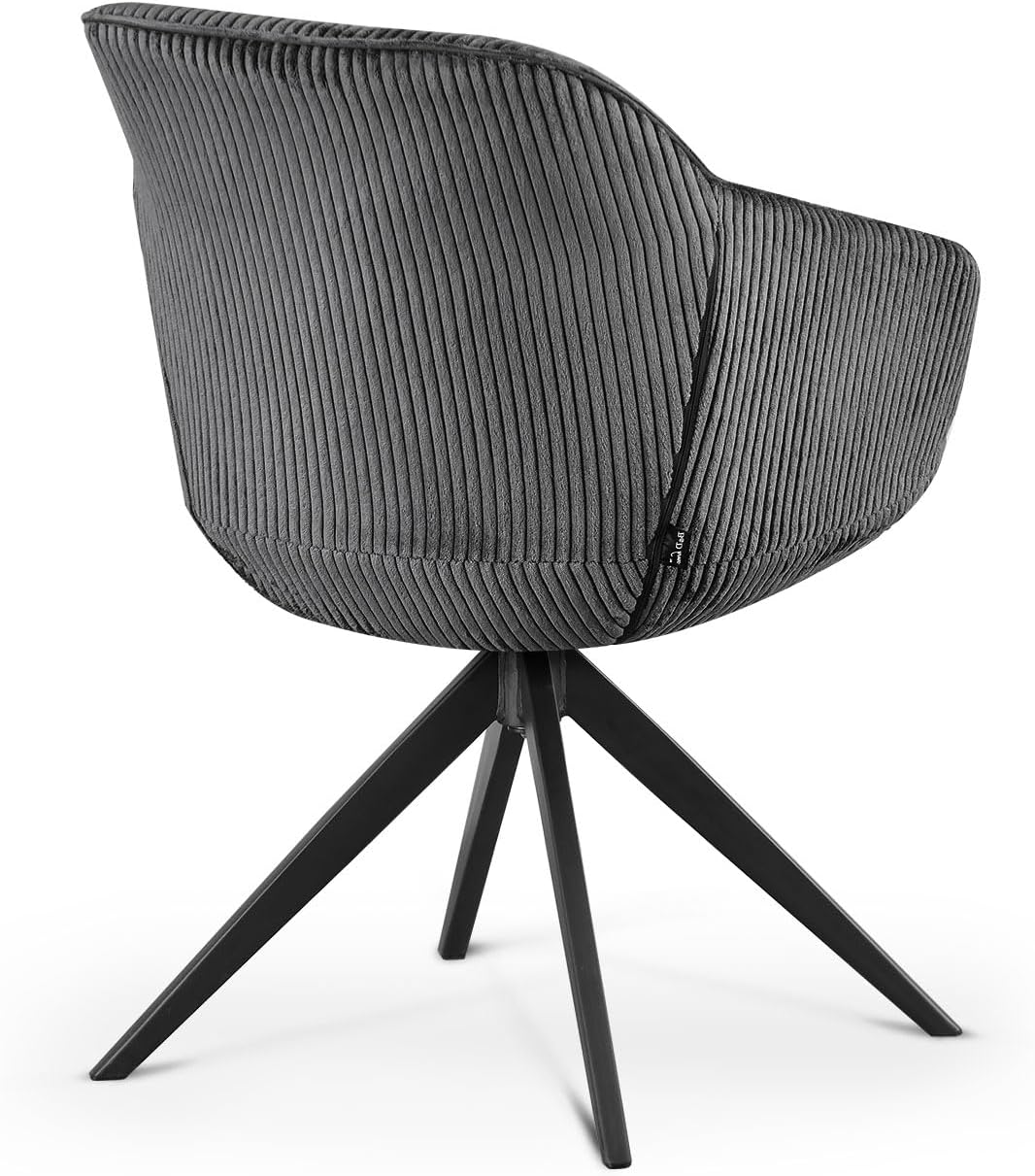 B&D home® Esszimmerstuhl ARVIT drehbar – mit Armlehnen, 360° Drehfunktion, Moderner Cordstoff in Dunkel Grau, Metallgestell schwarz, komfortabel gepolstert