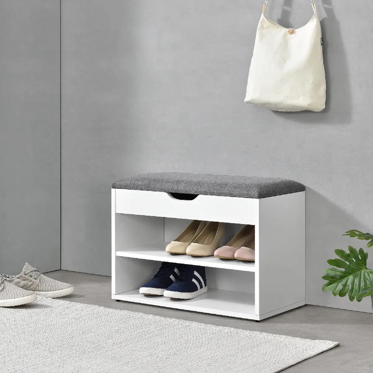 En.Casa en_casa Banc à chaussures - Blanc Gris