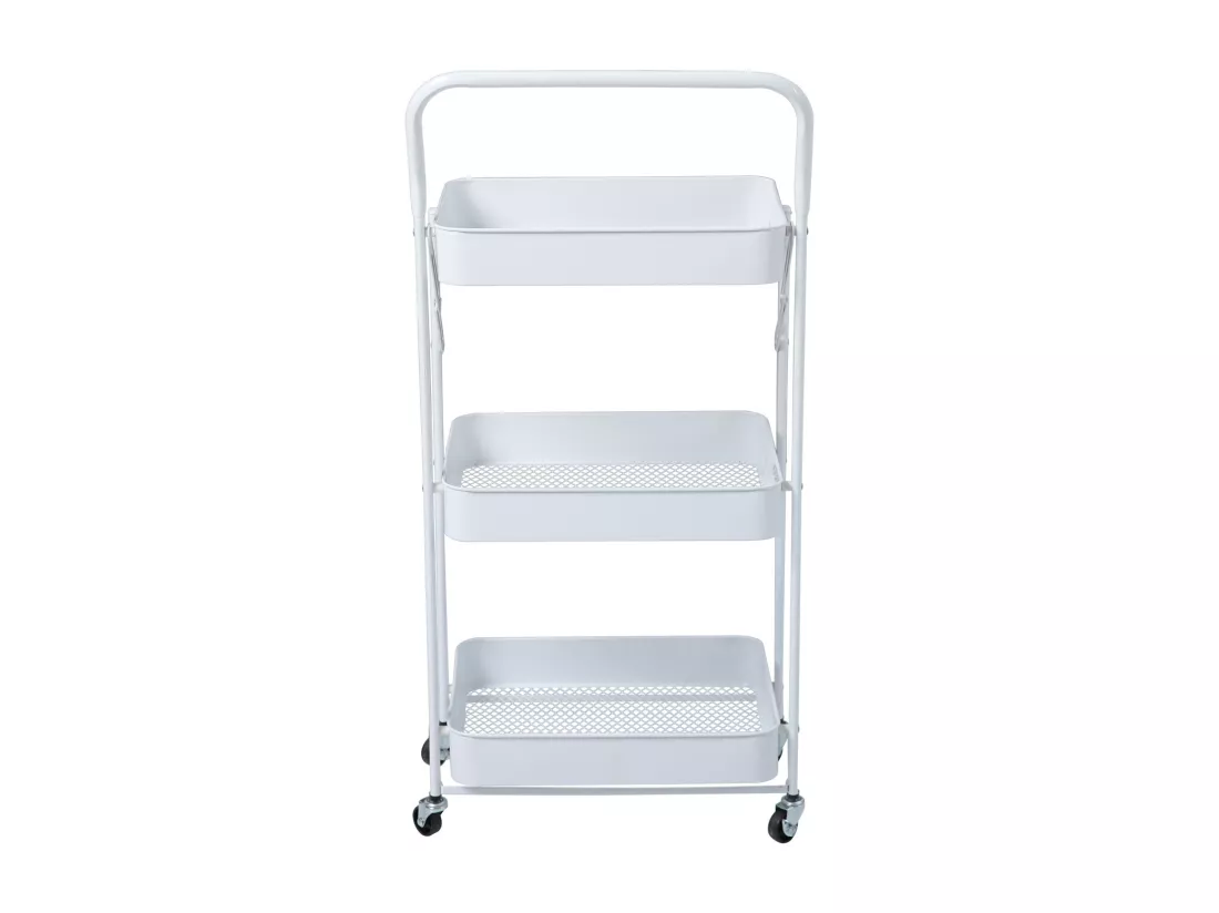 SVITA Chariot de service à roulettes pliable 3 niveaux avec poignée blanc
