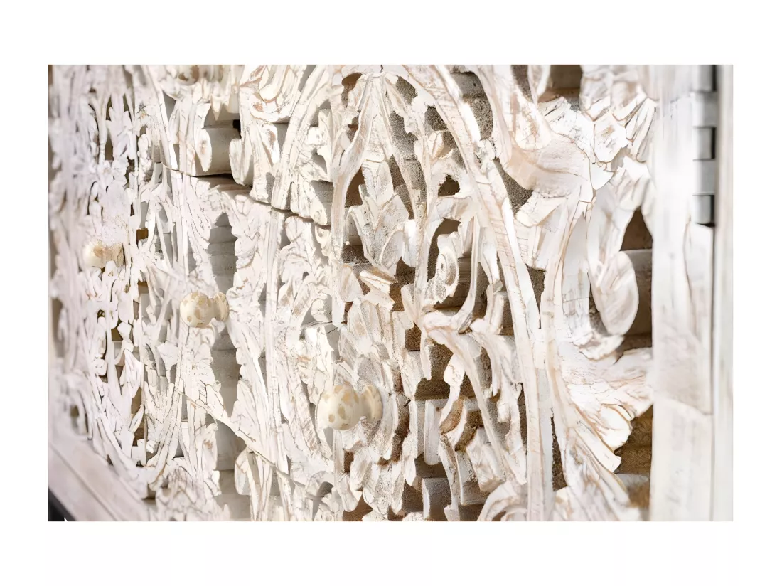 Buffet en manguier et métal blanc vieilli Blanco.Giner y Colomer.80x38x150