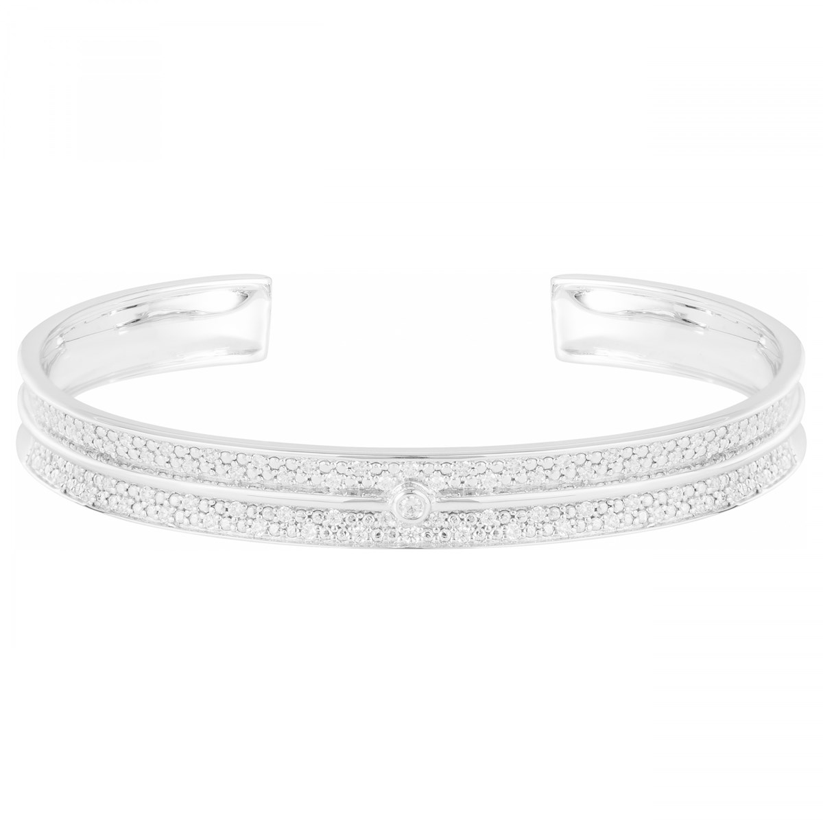 Jonc ouvert en Argent avec oxyde de zirconium blanc
