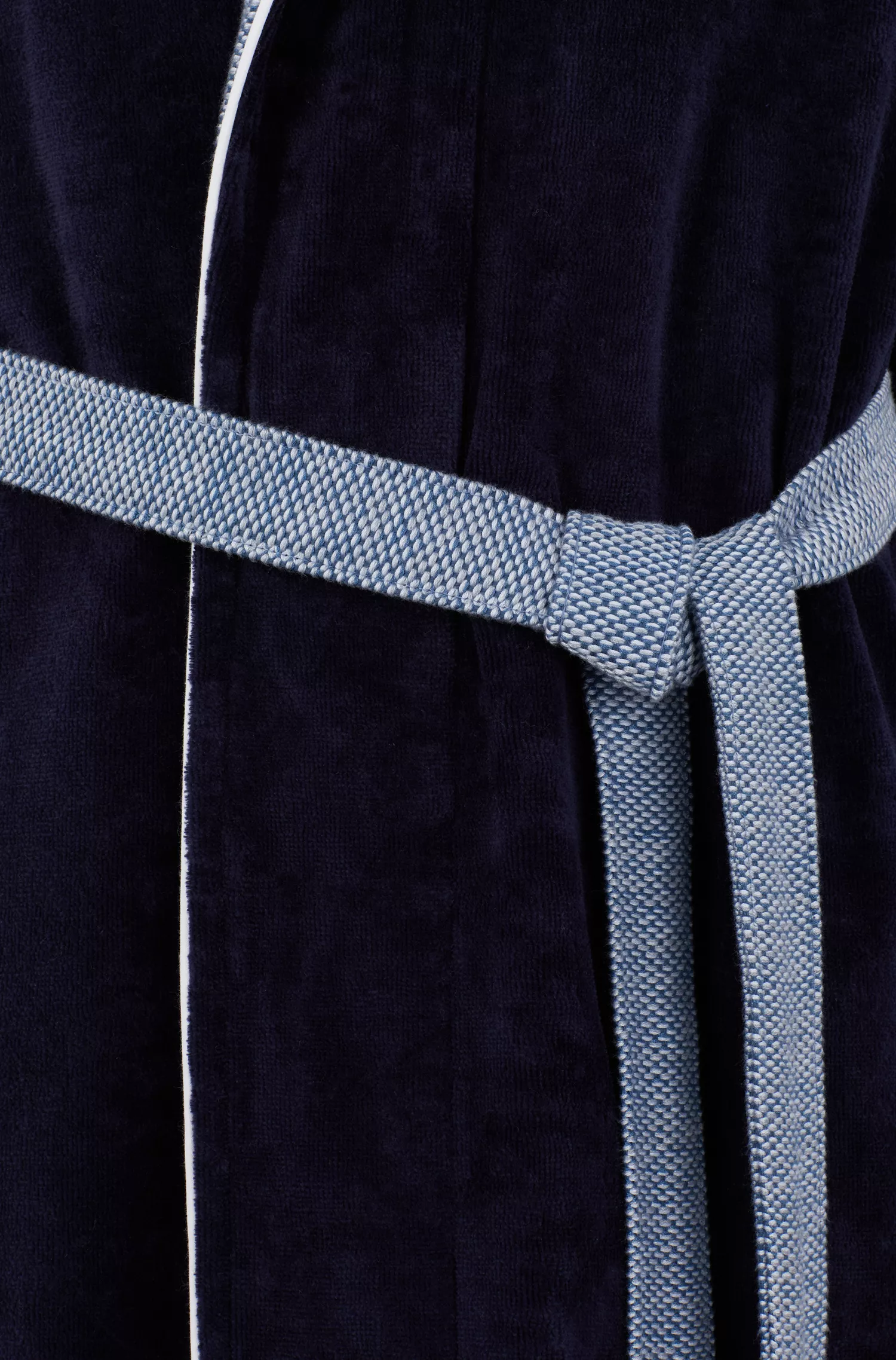 Robe de algodão aveludado preto e azul-marinho da BOSS com logotipo bordado.