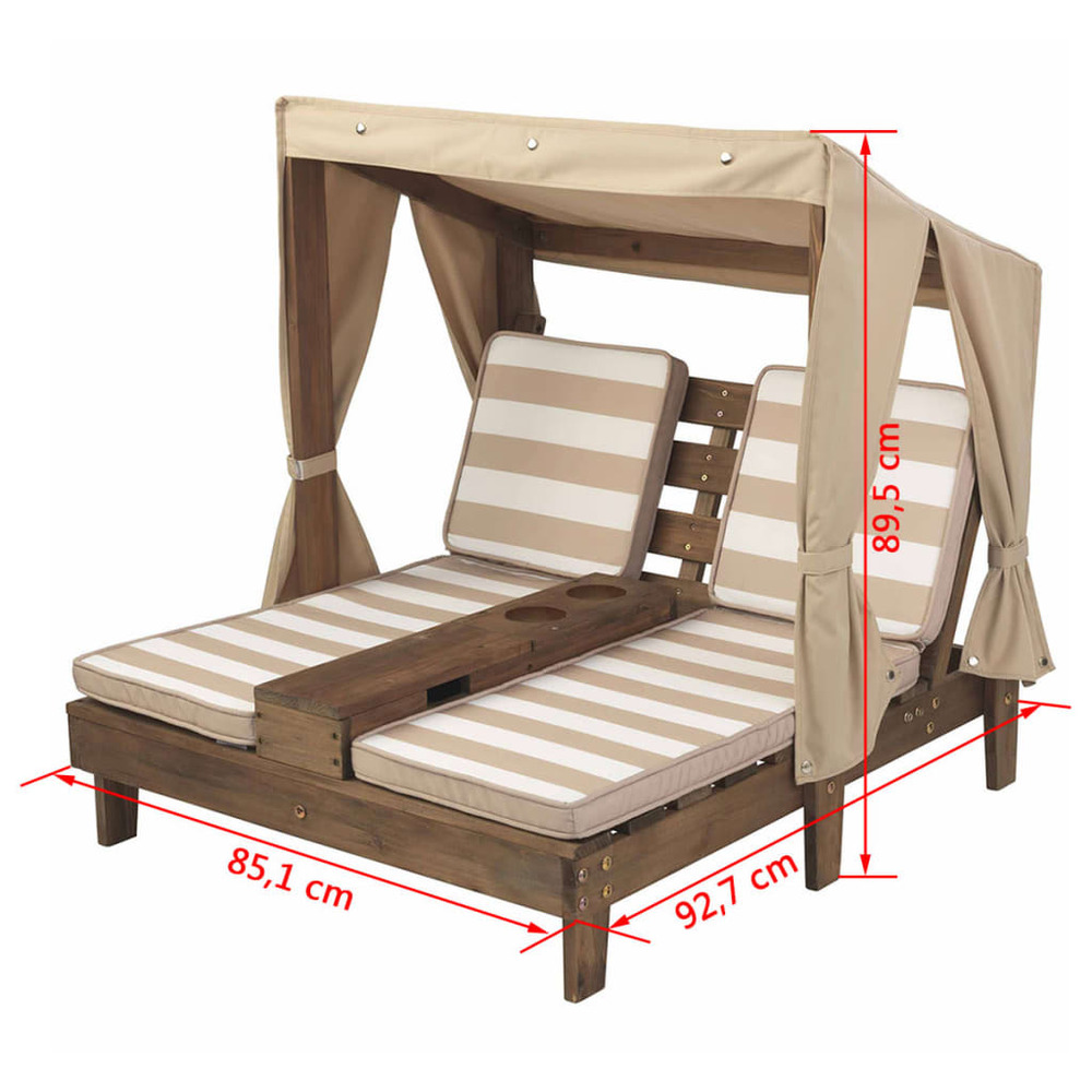Double chaise longue avec porte-gobelets - expresso et écru