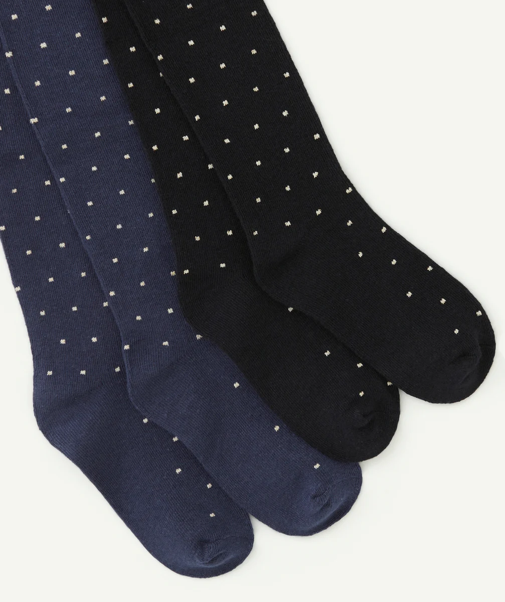 LOT DE 2 PAIRES DE COLLANT NOIR ET BLEU AVEC DÉTAILS COULEUR DORÉS