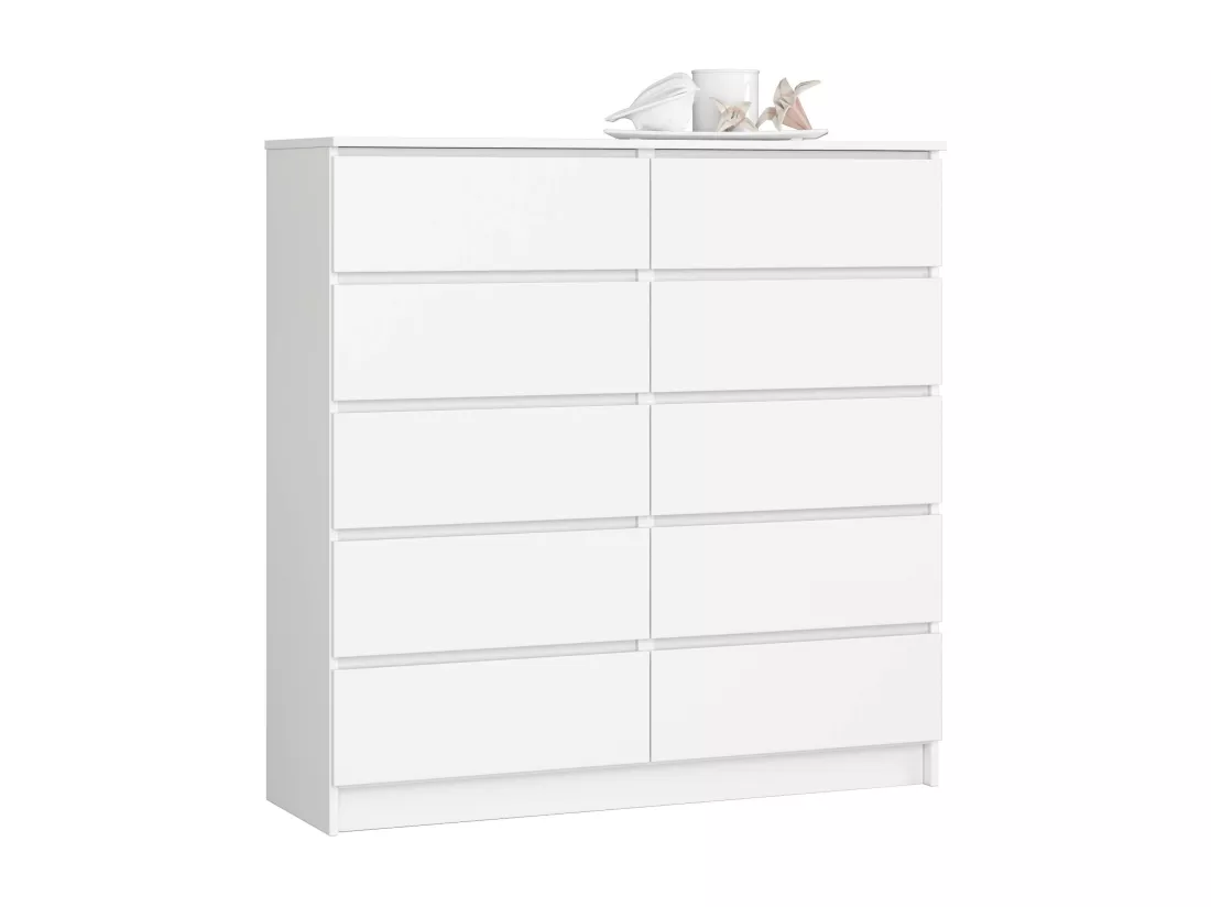Commode AKORD K120 Blanche 120 cm 10 tiroirs façade Blanche 120x40x121 cm