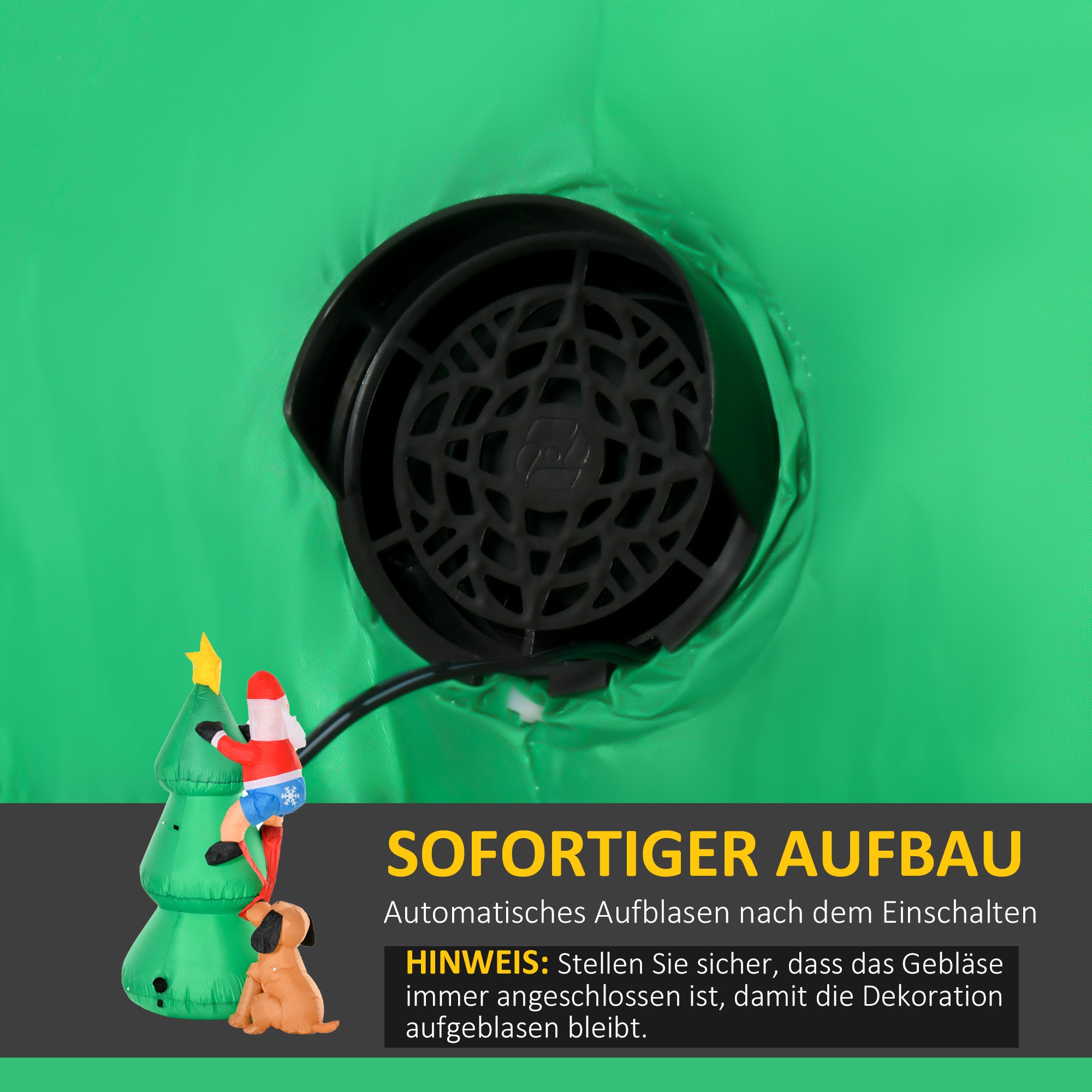 HOMCOM Weihnachtsdeko Weihnachtliche Dekoration, LED-Lichter, Automatisches Aufblasen Grün 123 x 85 x 180 cm (BxTxH)