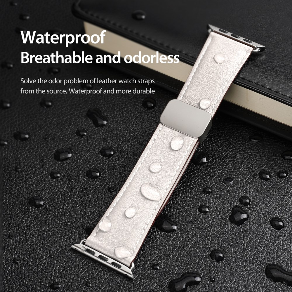 Apple Watch (49/46/45/44 mm) Echtleder Armband mit Magnet-Verschluss (Gelenkumfang 185-245mm) - Weiss