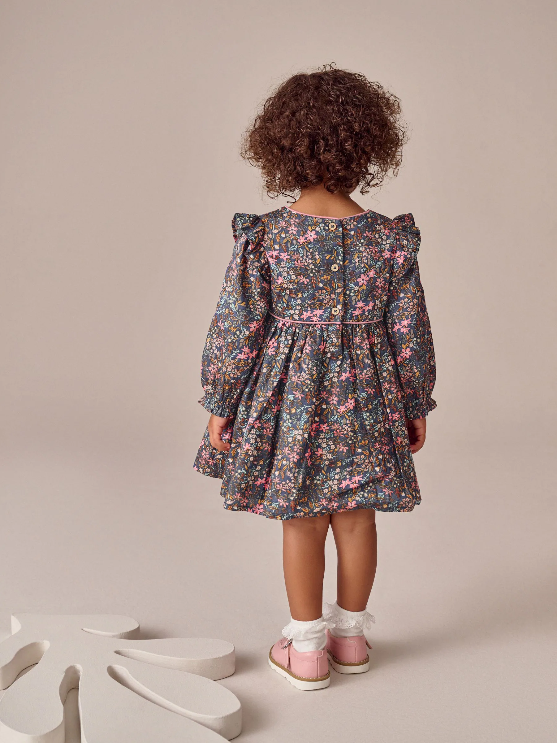 Met vrolijke print - Jurk met ruche en lange mouwen (3mnd-8jr)