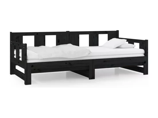 Lit coulissant Noir Bois de pin solide 2x(90x190) cm