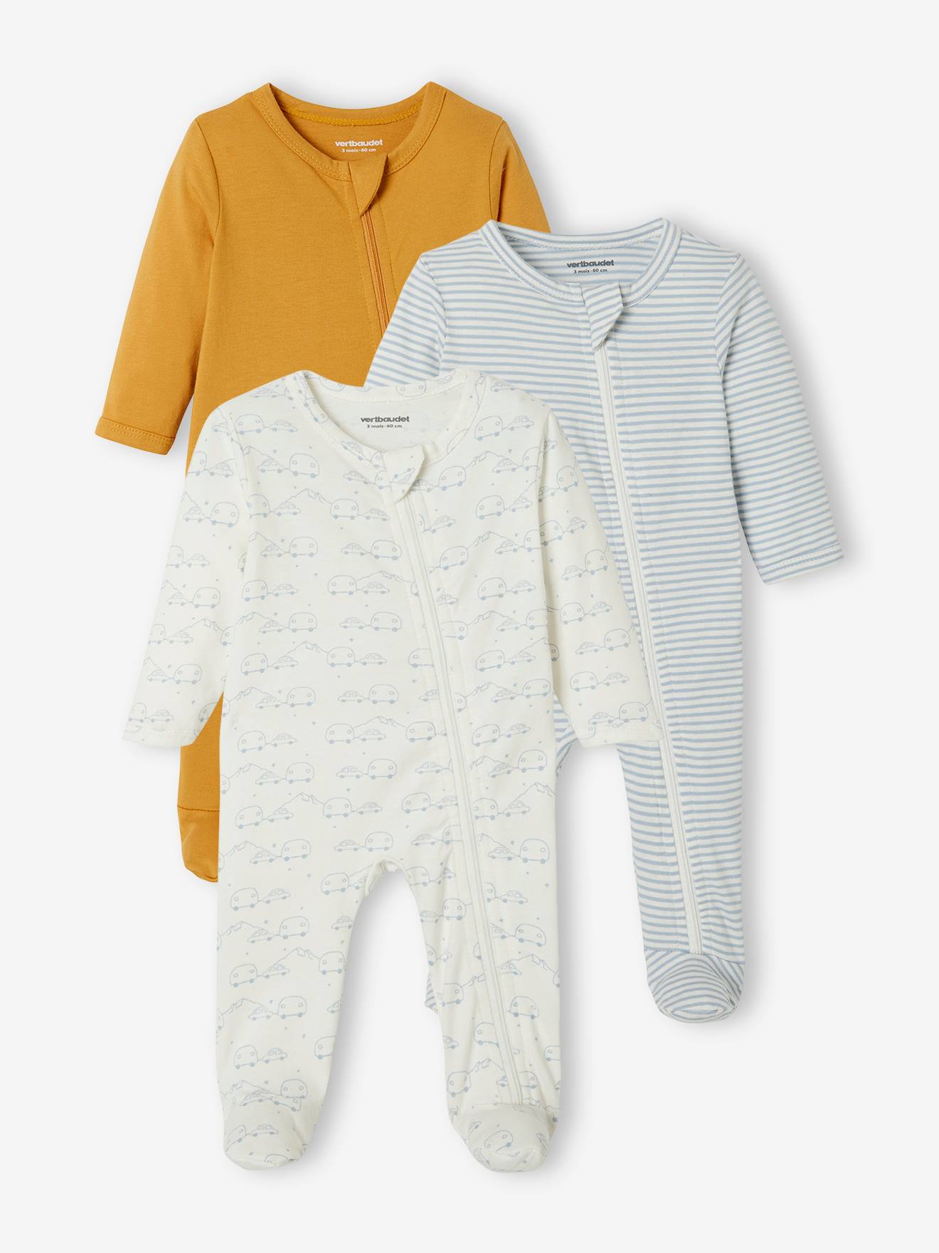 Conjunto de 3 pijamas de bebê de tricô, branco claro, bicolor/multicolorido