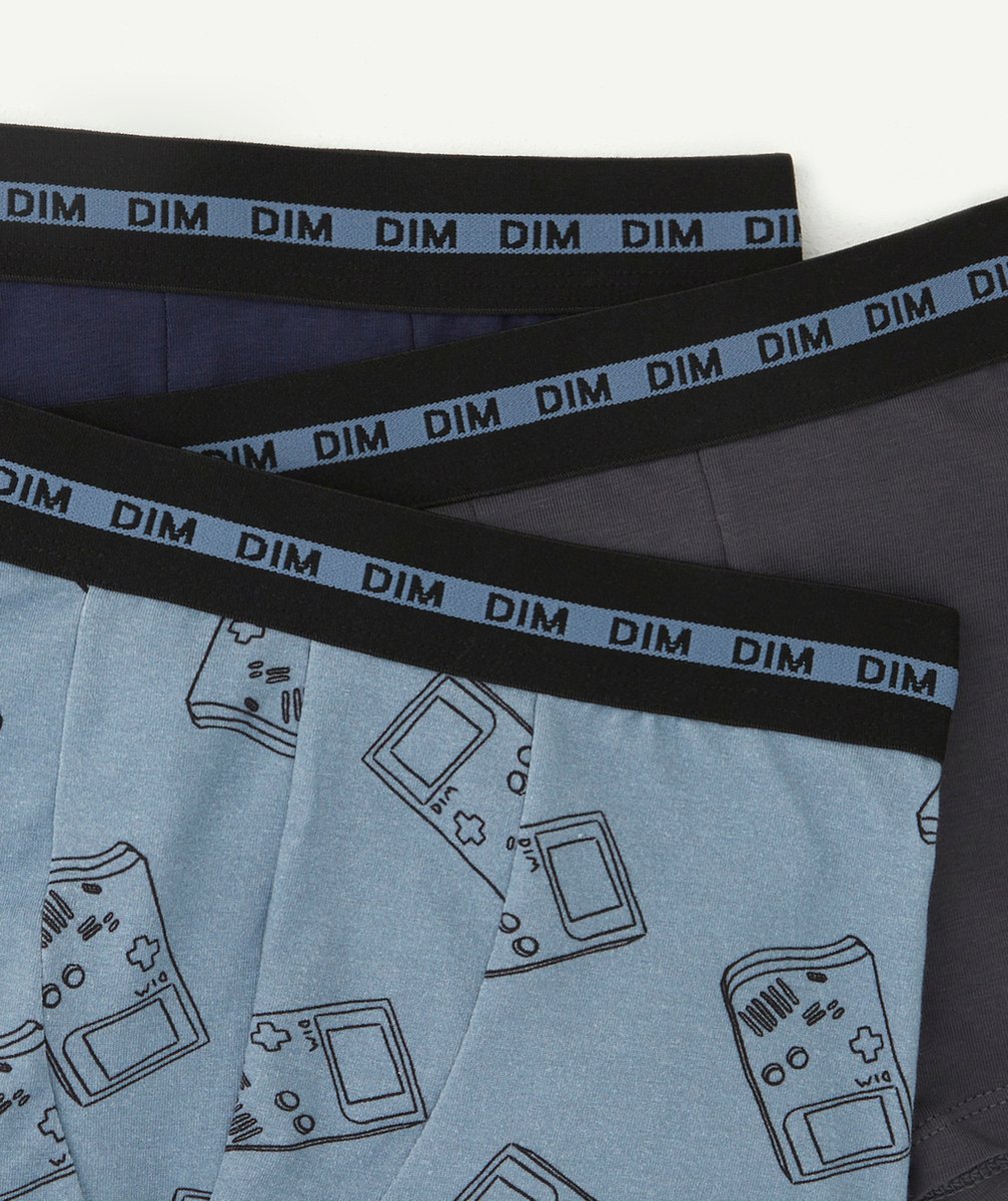 DIMLOT DE 3 BOXER GARÇON IMPRIMÉS OU UNIS BLEU ET GRIS