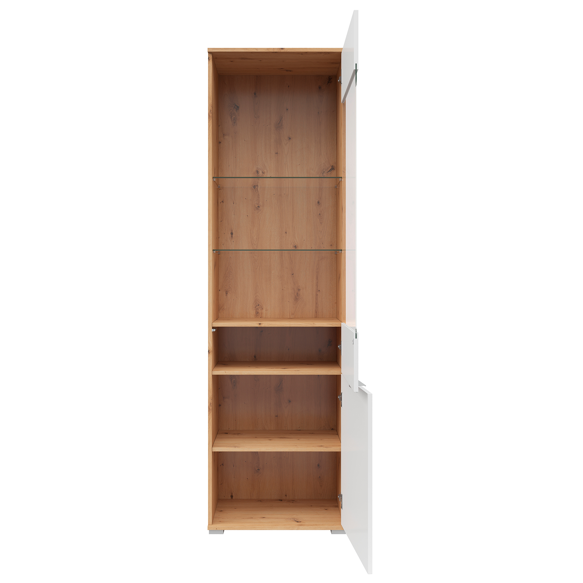 Standvitrine - weiß Glanz - Artisan Eiche - 195 cm hoch