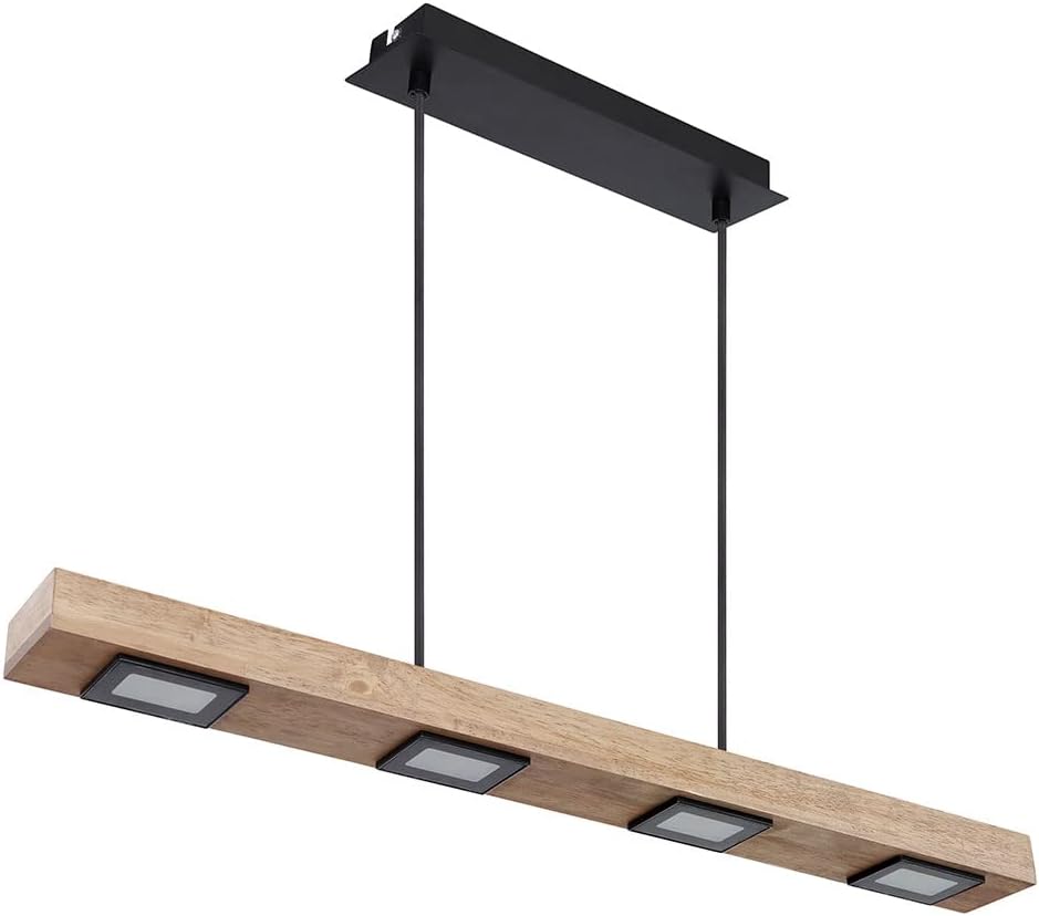 Pendelleuchte Holz lang Holzlampe hängend Hängeleuchte Glas satiniert dunkelbraun, Metall schwarz matt, 6x LED 6x 5W 6x 390Lm warmweiß, L 75 cm