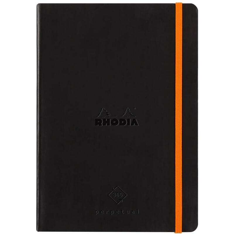 Rhodiarama Perpetual A5 128p papier ivoire 90g coins microperforés avec élastique - Noir