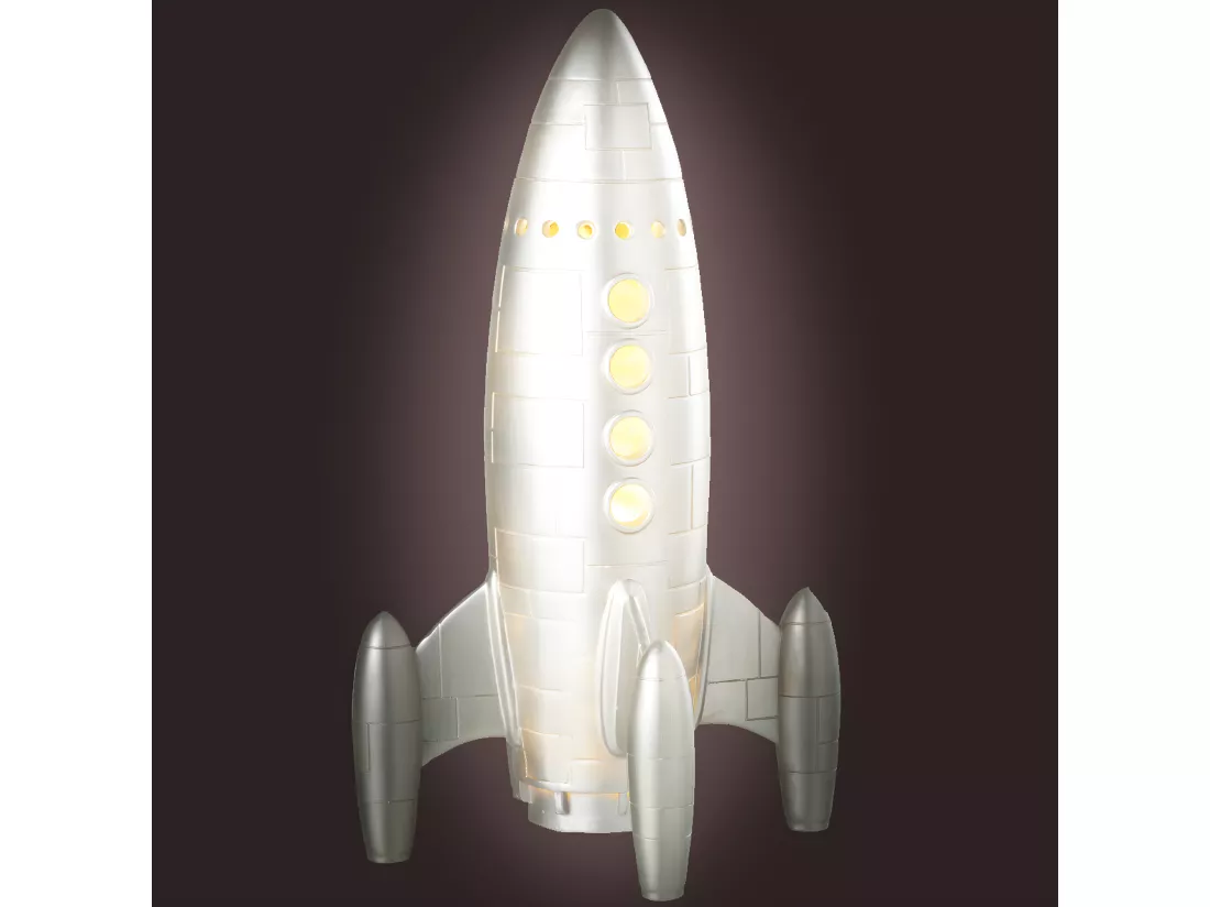 Grande lampe à poser fusée argentée 43 cm