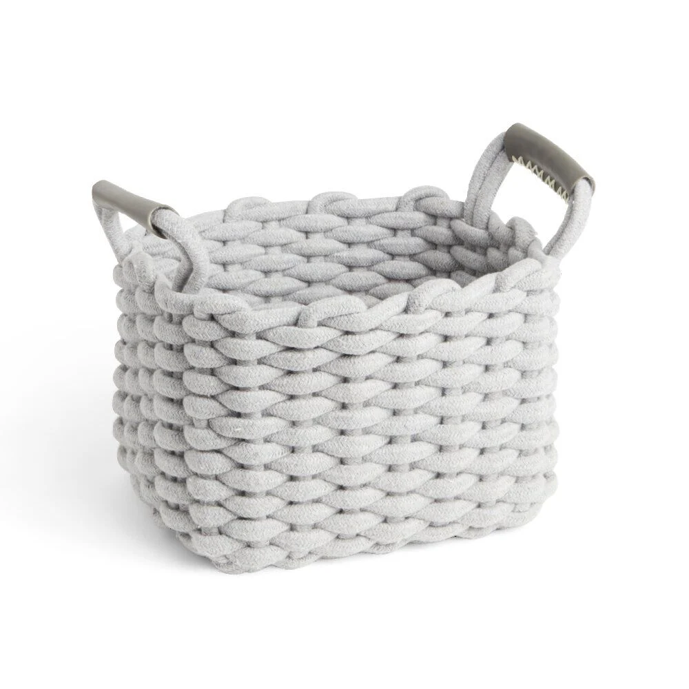Panière rectangulaire tricot coton gris 28x17xH23cm